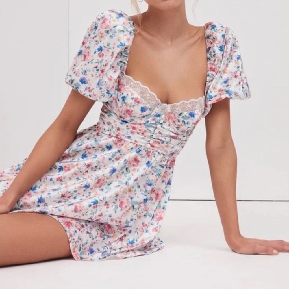 For Love and Lemons Juliet floral satin mini dress Small, New with Tags